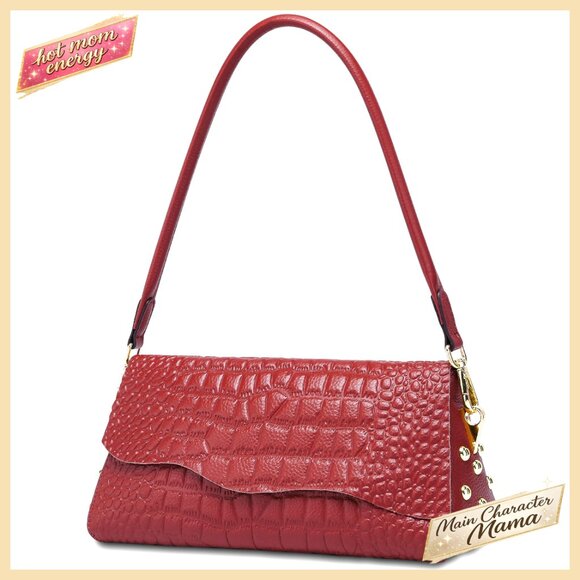 Genuine Leather Shoulder Bag Crocodile Pattern Crossbody Purse Travel